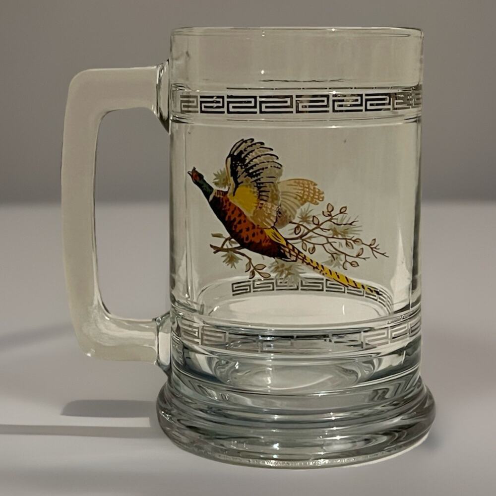 VTG Princess House Colonial Game Birds Mug Pheasant Greek Key Wildlife Barware